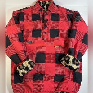 Simply Southern Collection Reversible Sherpa Fleece/Nylon Red Plaid/Leopard SZ S